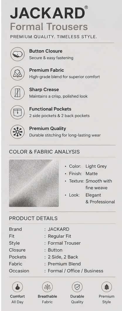 Men's Light Grey Formal Pant