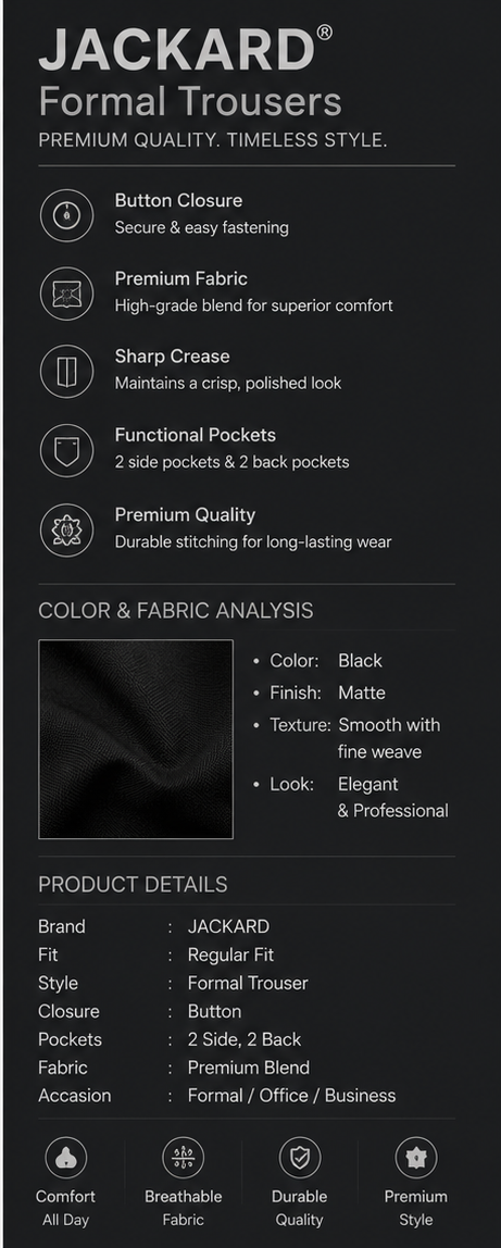Men's Black Slim Fit Formal Pant for Office & Business Wear