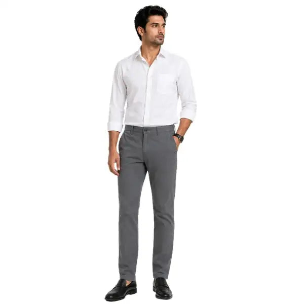 Men's Grey Slim Fit Cotton Pant
