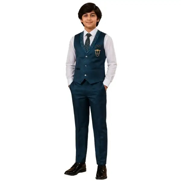 Boys Teal Blue 5 Piece Formal Suit
