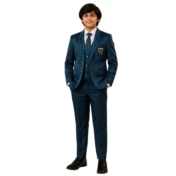 Boys Teal Blue 5 Piece Formal Suit