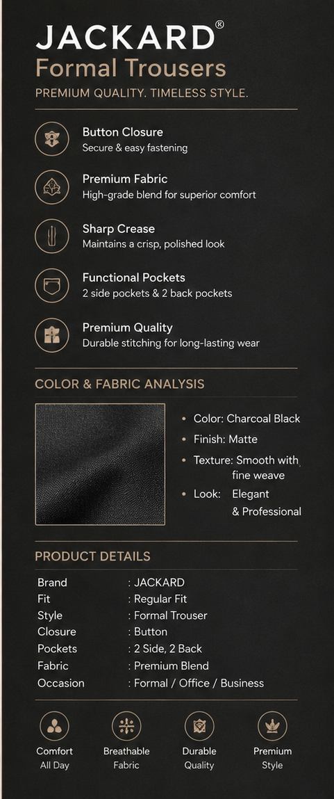 Men's Charcoal Black Formal Pant for Office Wear