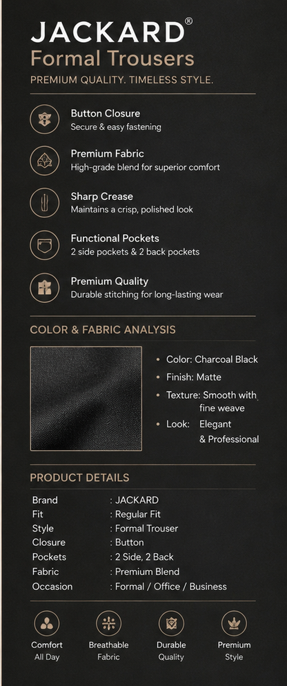 Men's Charcoal Black Formal Pant for Office Wear