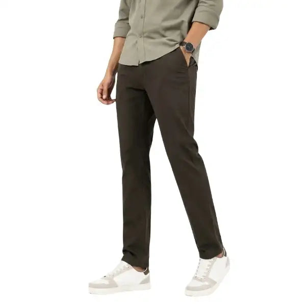 Men's Coffee Brown Slim Fit Cotton Stretch Pants