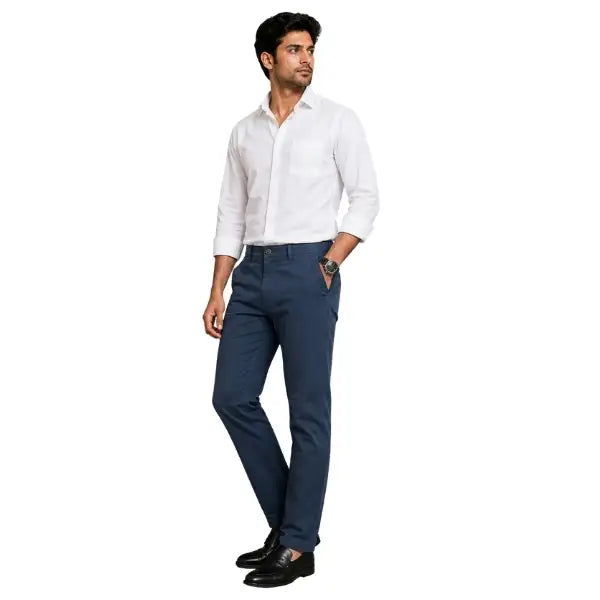 Men S Navy Blue Slim Fit Cotton Pant